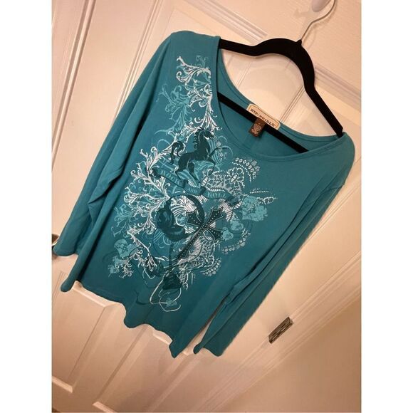Bit & Bridle women’s too long sleeve bluish embellished - Picture 1 of 6